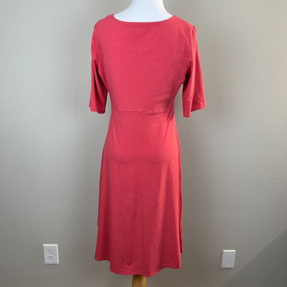 Garnet Hill Dress S Pink Coral Short Sleeve A-Line Knee Length Cotton Blend Knit - Picture 4 of 8